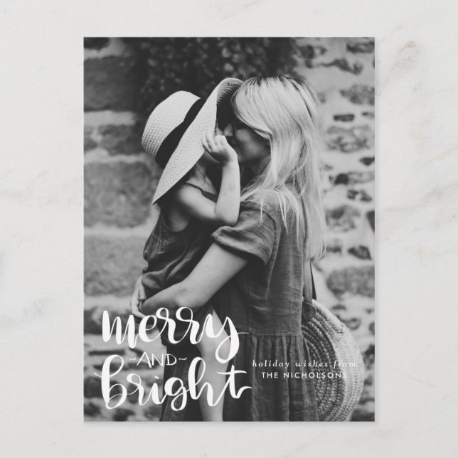 Lässiges handgeschriebenes Merry-and-Bright-Script Postkarte (Vorderseite)
