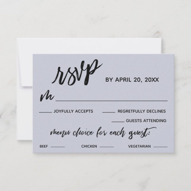 Lässiges Handwriting Menü Auswahl Dusty Blue UAWG RSVP Karte (Vorderseite)