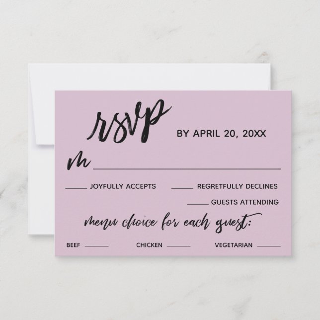Lässiges Handwriting Menü Auswahl Light Mauve UAWG RSVP Karte (Vorderseite)