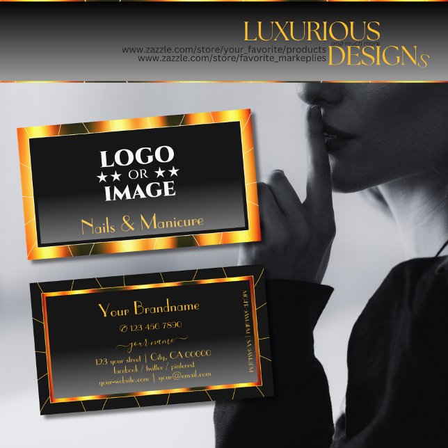 Lässiges Orange Frame Schwarz Logo hinzufügen Luxu Visitenkarte (Von Creator hochgeladen)