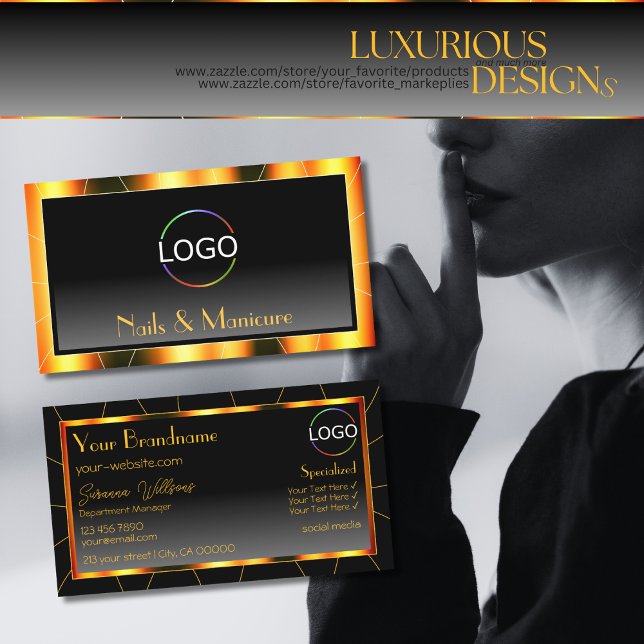 Lässiges Orange Frame Schwarz Logo hinzufügen Luxu Visitenkarte (Von Creator hochgeladen)