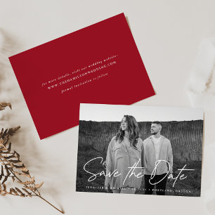 Lässiges rotes Fotoskript Save The Date