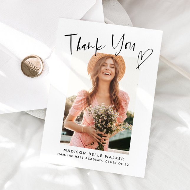 Lässiges Script Abschluss Foto Vielen Dank Dankeskarte (Von Creator hochgeladen)