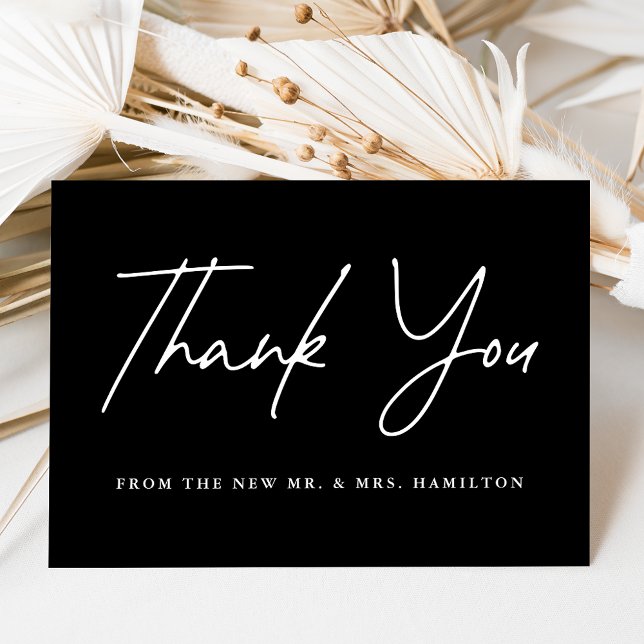 Lässiges Script Black Wedding Dankeskarte (Von Creator hochgeladen)