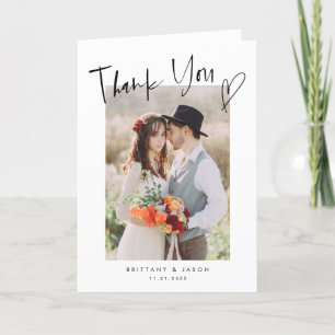 Lässiges Script Heart Minimalistisch Wedding Foto Dankeskarte