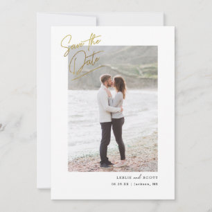 Lässiges Skript-Foto Imitate Gold Fossil Save The Date