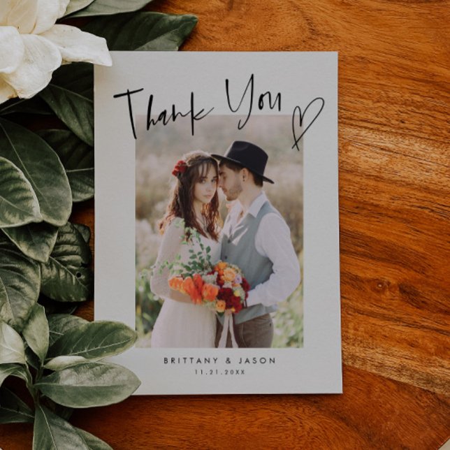 Lässiges Skript mit Foto für Heart Wedding Dankeskarte (Von Creator hochgeladen)