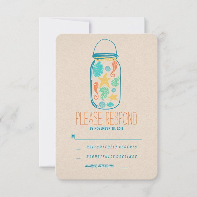 Lässiges Strandmason jar Hochzeit RSVP Karte (Vorderseite)