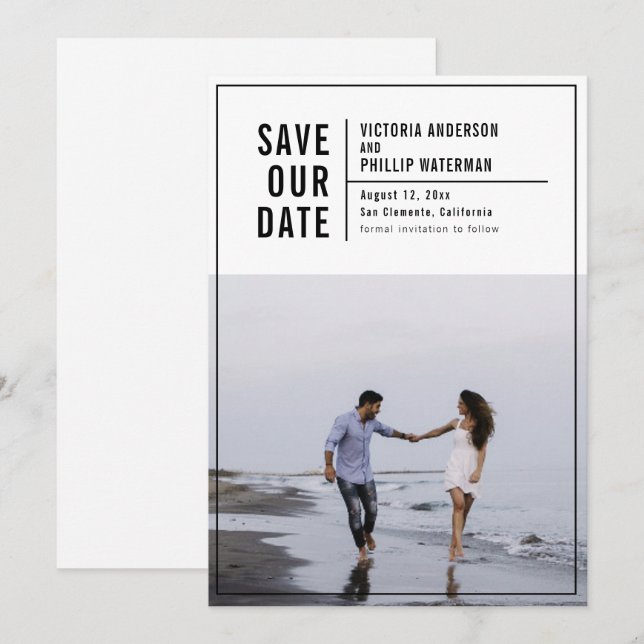 Lässiges Typografie-Rahmen-Save the Date-Foto Save The Date (Vorne/Hinten)