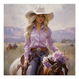 Lassoed Lavender: Cowgirl Wall Art Poster