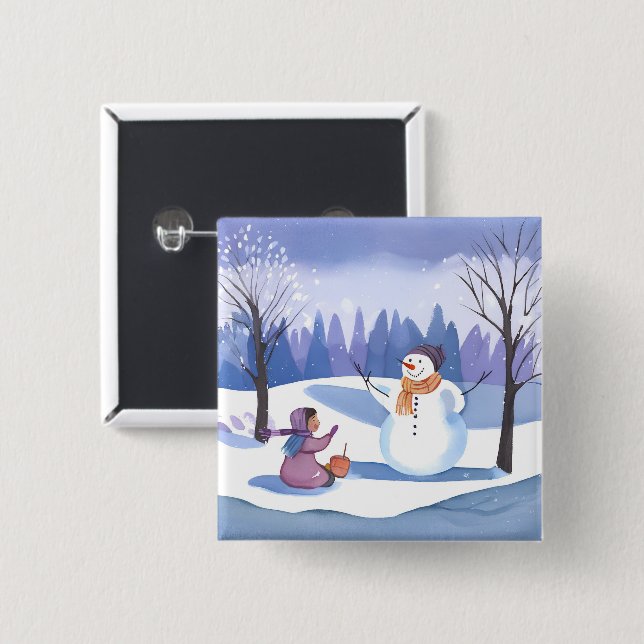 Lass's Build a Snowman | Wasserfarbene Winterfarbe Button (Vorne & Hinten)