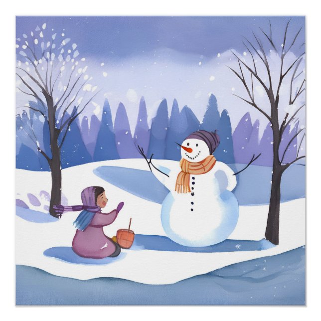 Lass's Build a Snowman | Wasserfarbene Winterfarbe Poster (Vorderseite)