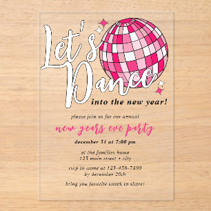 Lass's Dance New Years Pink Disco Ball Retro Acryleinladungen