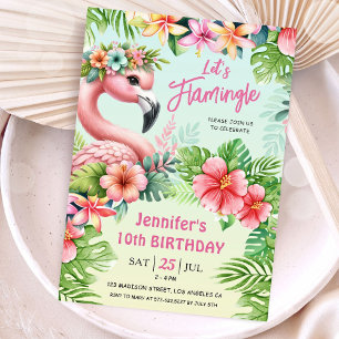 Lass's Flamingle Girls Pink Flamingo 10. Geburtsta Einladung