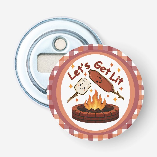 Lass's Get Lit Firepit - Niedlicher Marshmallow &  Flaschenöffner (Vorderseite)