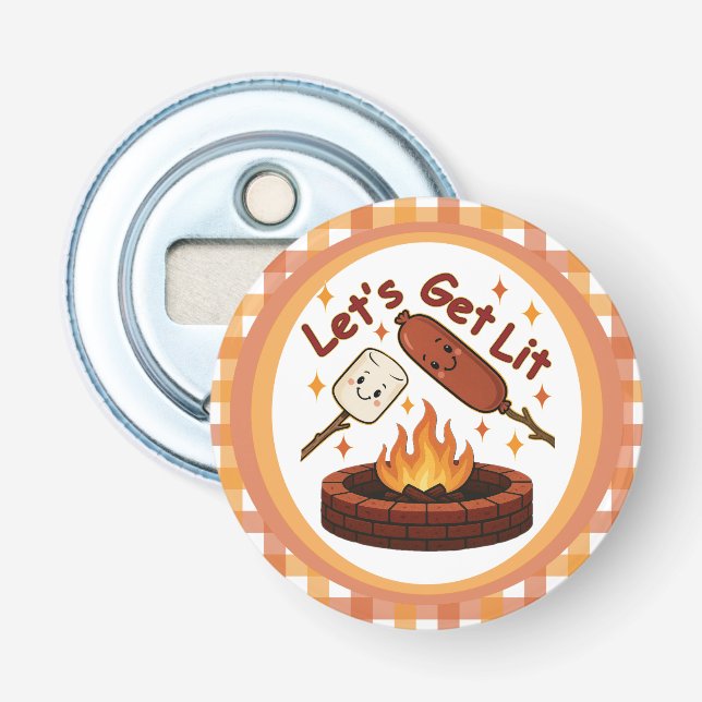 Lass's Get Lit Firepit - Niedlicher Marshmallow &  Flaschenöffner (Vorderseite)