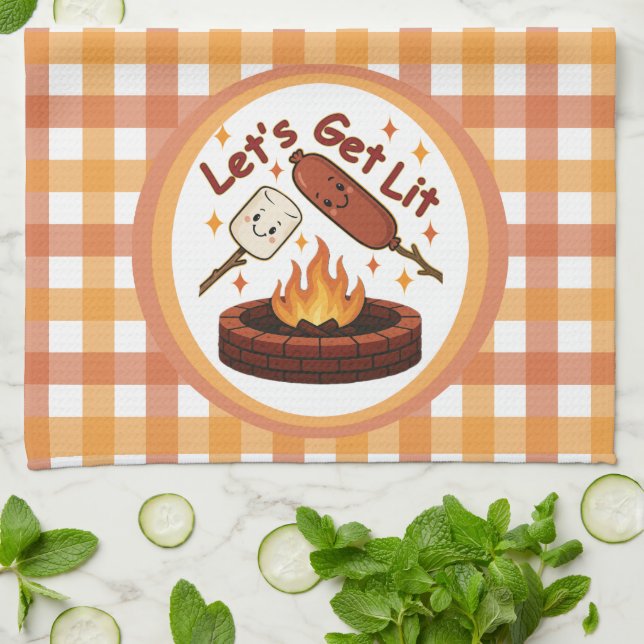 Lass's Get Lit Firepit - Niedlicher Marshmallow &  Geschirrtuch (Gefaltet)