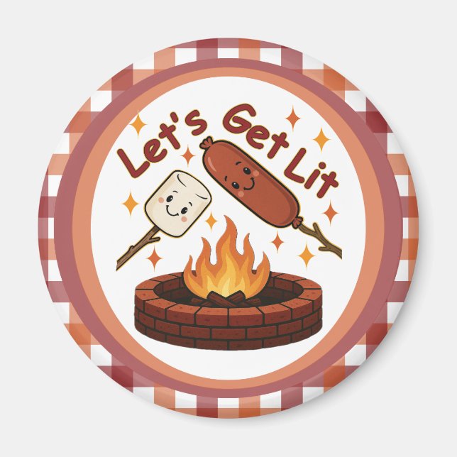 Lass's Get Lit Firepit - Niedlicher Marshmallow &  Magnet (Vorne)