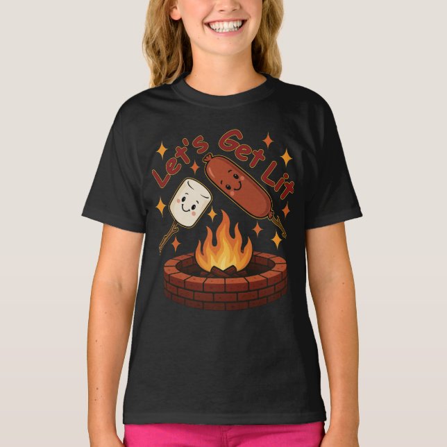 Lass's Get Lit Firepit - Niedlicher Marshmallow &  T-Shirt (Vorderseite)