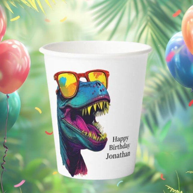 Lass's Get Ready for a Dino-Mite Celebration! Pappbecher (Celebrate with the Dinosaur Blue T-Rex Roar-some Birthday Fun)