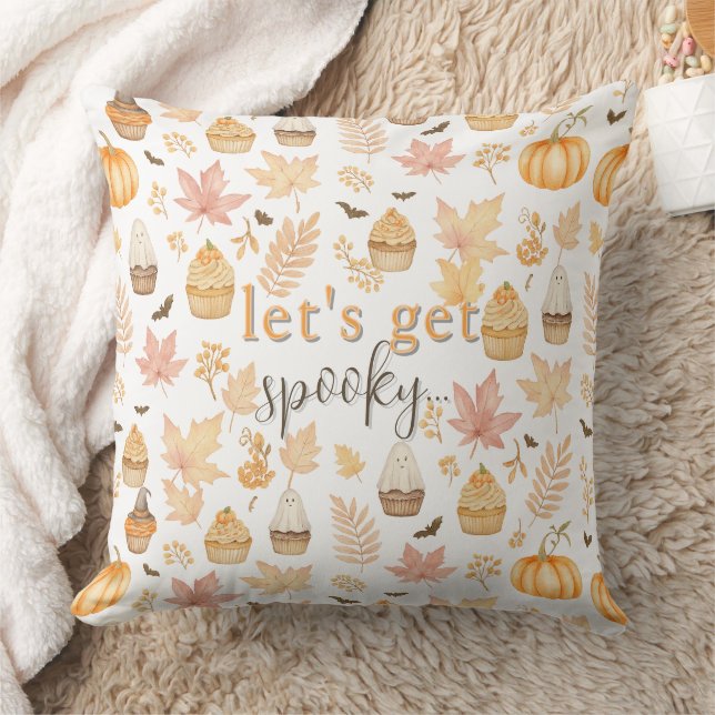 Lass's Get Spooky mit Pumpkins, Blätter & Cupcake Kissen (Decke)
