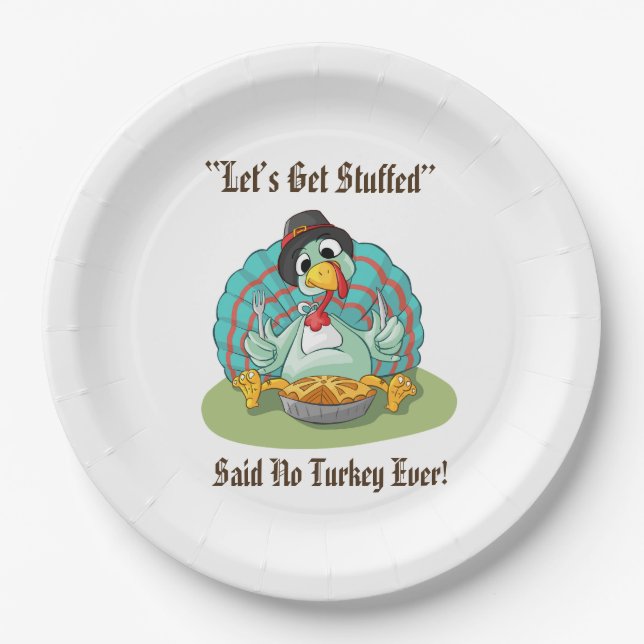 Lass's Get Stuffed Erntedank Holiday Türkei Pappteller (Vorderseite)