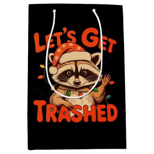 Lass's Get Trashed Weihnachts Raccoon Feral Xmas Mittlere Geschenktüte (Vorderseite)