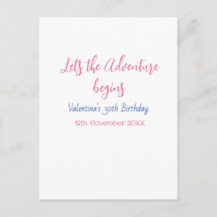 Lasst das Abenteuer beginnen 30. Geburtstag Name  Postkarte