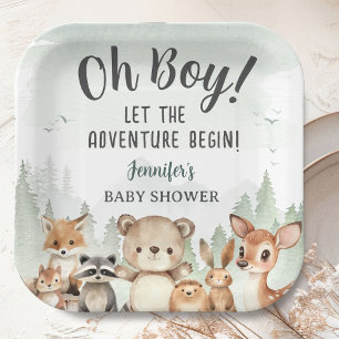 Lasst die Abenteuer beginnen Baby Shower Junge Woo Pappteller