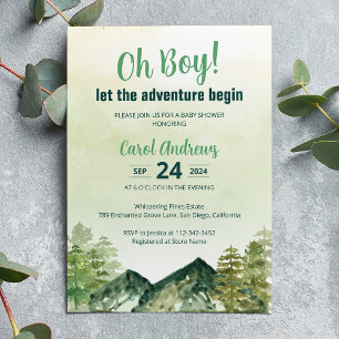 Lasst die Abenteuer beginnen Wald-Baby-Party Einladung