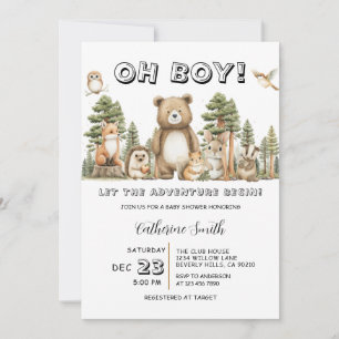 Lasst die Abenteuer beginnen Woodland-Baby-Party Einladung