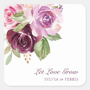 Lasst die Liebe wachsen Moody Plum Wasserfarben Bl Quadratischer Aufkleber