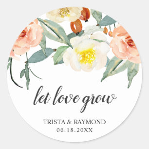 Lasst die Liebe wachsen Pfirsichblüten-Hochzeitsgu Runder Aufkleber