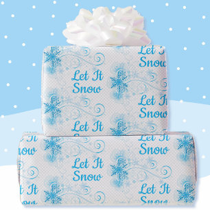 Lasst es schneien Blau Schneeglätte Weiß Muster Geschenkpapier