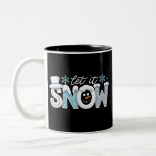 Lasst es schneien Schneemann Winter Schneeflocken Zweifarbige Tasse