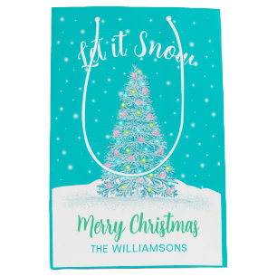 Lasst es schneien Teal Aqua Weihnachtsbaum Holiday Mittlere Geschenktüte