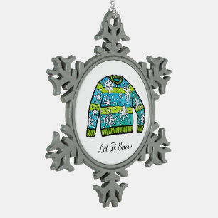 Lasst es schneien Weihnachtspullover-Ornament Schneeflocken Zinn-Ornament