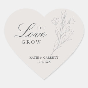 Lasst Liebe wachsen Elegante graue Blumen Hochzeit Herz-Aufkleber