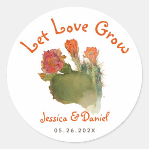 Lasst Liebe wachsen Kaktus Botanische Hochzeit rot Runder Aufkleber