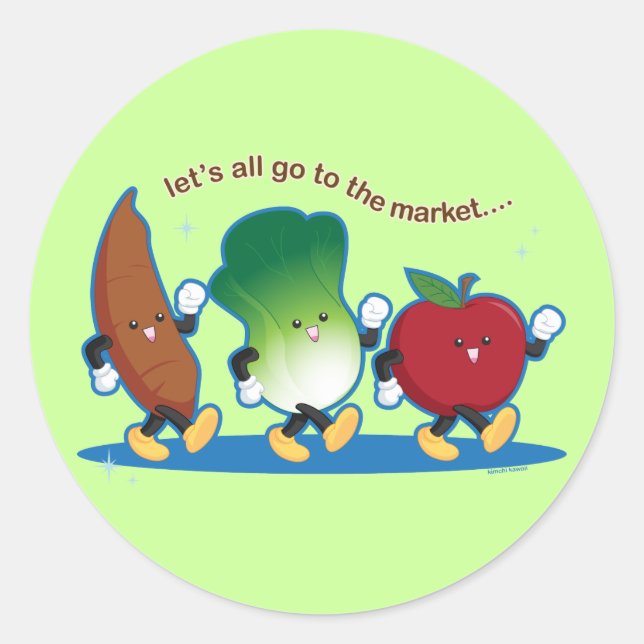 Lasst uns alle auf den Markt gehen Runder Aufkleber (Vorderseite)