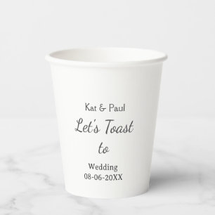Lasst uns auf die Hochzeit name datum einfaches Pa Pappbecher
