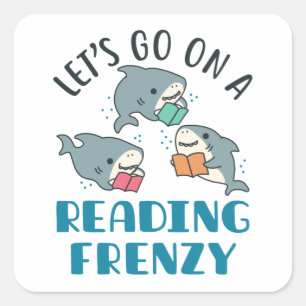Lasst uns auf einen lesenden Frenzy Teacher Shark Quadratischer Aufkleber