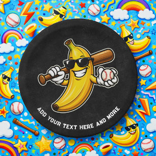 Lasst uns Bananen Retro Baseball Banane Lustig wer Pappteller