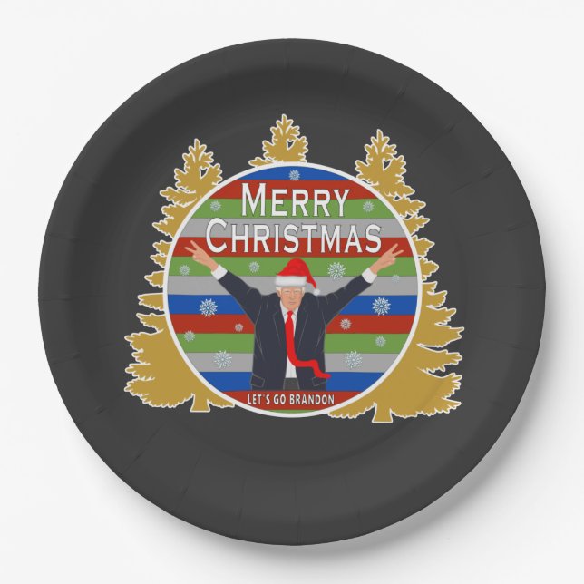 Lasst uns Brandon Weihnachten Trump Snowflake Holi Pappteller (Vorderseite)