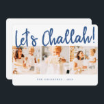 Lasst uns Challah Modern Simple Three Foto Holiday Feiertagskarte<br><div class="desc">Design besteht aus einem einfachen weißen Hintergrund mit kursiver spielerischer Typografie. Name,  Gruß und Jahr hinzufügen</div>