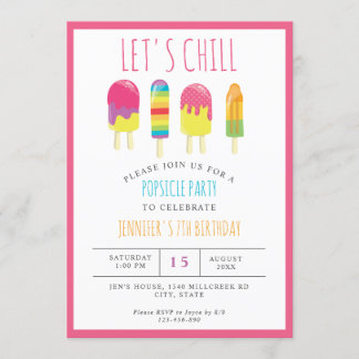 Lasst uns Chill Popsicle Party Geburtstag farbenfr Einladung