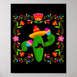 Lasst uns Cinco de Mayo mit Gitarre Kaktus feiern Poster