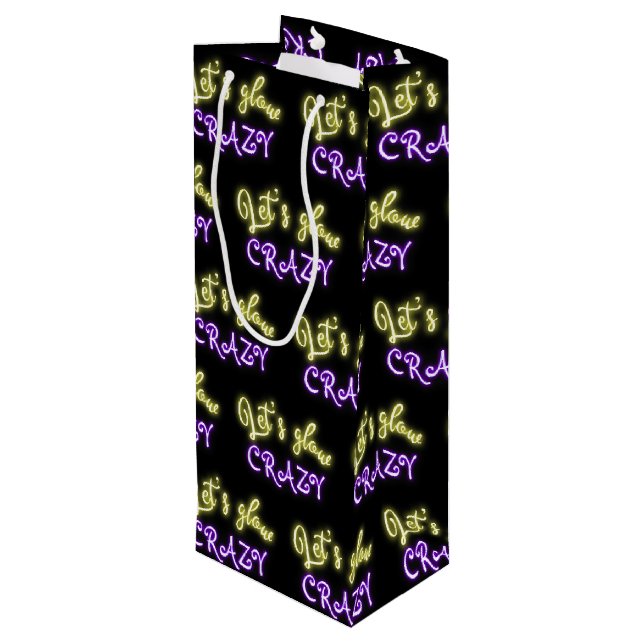 Lasst uns Crazy Neon signieren Geschenktüte Für Weinflaschen (Rückseite Schrägansicht)