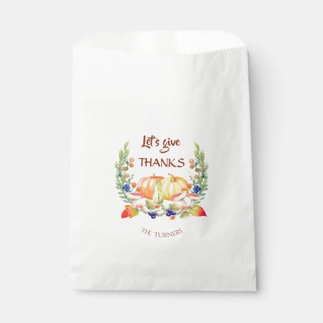 Lasst uns Danke Fall Wreath Pumpkin Erntedank gebe Geschenktütchen (Vorderseite)