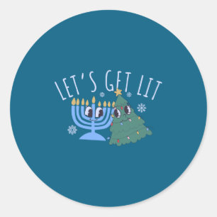 Lasst uns das Chrismukkah Hanukkah Weihnachten Mat Runder Aufkleber
